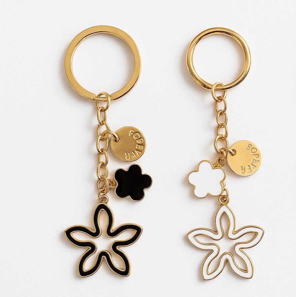 "Forever Flower Enamel Keychain Set" set of two