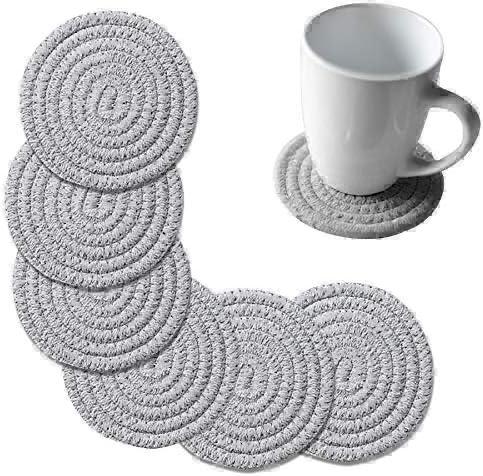 Braided Coaster Set – Light Grey (Set of 6)